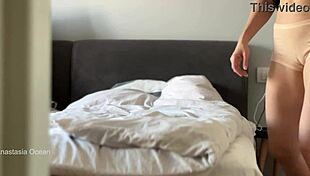 Glimpse from a housekeeper's breasts and nipples during her erotic break