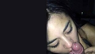 Brunette performs intense blowjob and receives cumshot in Tahiti.