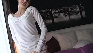 feeling so horny, the gorgeous brunette rides her voyeur passionately in pervs on patrol