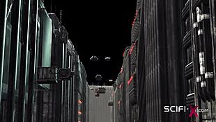 Busty Ebony Teases Sci-Fi Soldier