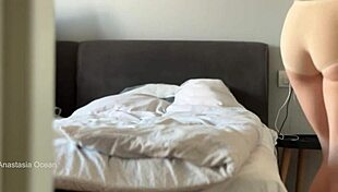 Housekeeper Flashes Big Tits During Work in Voyeur Downblouse Scene