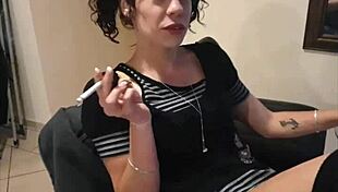 Skinny Slut In Short Dress Smoking Showing Her Pussy