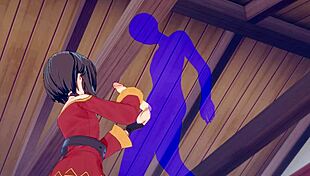 I watch Megumin in Konosuba hentai getting hard sex, handjob, blowjob, and creampie