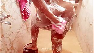 Bengali wife takes a steamy bath, showing off her big tits!