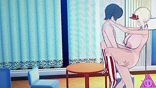 Huge tits anime babe gets cumshot on ass