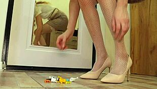 watch me crush these toys with my heels in stockings, it's so fun