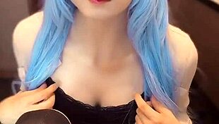 Mysterious Blue-Haired Crossdressing Girl Masturbates In Private Video