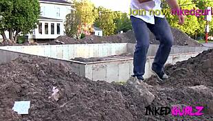 inked babe deepthroats in public outdoor bang 😈