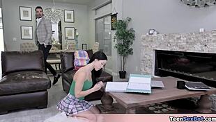 he is tutoring cute brunette teen, fucking from behind