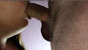 She gives a gentle slow blowjob to her lover in the bedroom