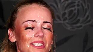 omg, this wacky honey gets a facial sucking all that jizz in a blowbang! 😍