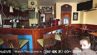 at holivr cafe, this horny brunette rides big cock in cowgirl position