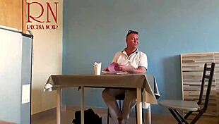 Naked Waitress Restaurant Guest Eats From Navel