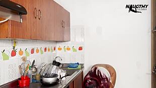 Girl with huge ass feels intense pleasure masturbating in the kitchen