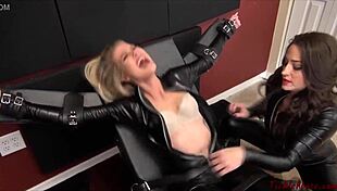 Feet and toes teased with tickling on the rack