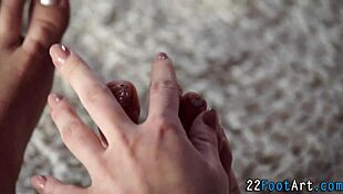 footjob babe masturbates and gets jizzed on feet