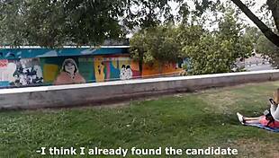 blonde shows small tits and pussy outdoors for money