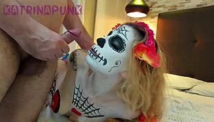 Latina Cosplay Prostitute Squirts in Halloween Creampie.