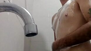 enjoying a rich bath with big cock