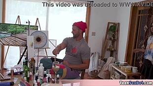 Beautiful Ebony Teen Model Gets Tasted by Painter’s Hard Cock