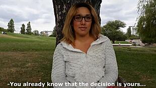 blonde shows small tits and pussy outdoors for money