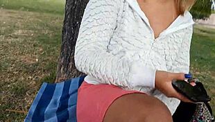 blonde shows small tits and pussy outdoors for money