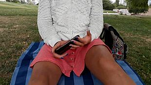 blonde shows small tits and pussy outdoors for money