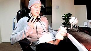 British guy has girl on webcam, then he starts touching himself