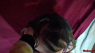 In the studio, the slut gives a sloppy POV blowjob with spitting