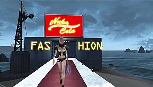 In fallout 4, explore fashion with big boobs under the sky, contrasting innocence and allure.
