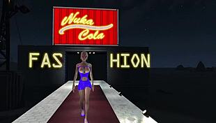 In fallout 4, explore fashion with big boobs under the sky, contrasting innocence and allure.