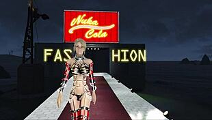 In fallout 4, explore fashion with big boobs under the sky, contrasting innocence and allure.