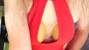 sissy ladyboy feels playful, teasing with big tits and masturbation