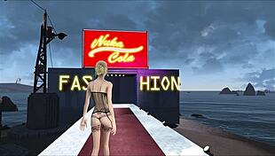 In fallout 4, explore fashion with big boobs under the sky, contrasting innocence and allure.