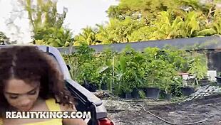 Gia Ohmy and Willow Ryder wait in Damion’s truck. They’re ready to take his huge cock outdoors!