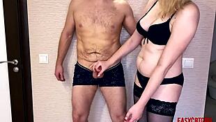 russian slut tests impotent husband's small dick.