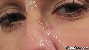 naughty idol gets cumshot on face swallowing load 😜