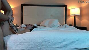 Beautiful tattooed petite young woman in missionary position