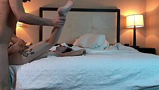 Beautiful tattooed petite young woman in missionary position