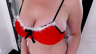 kiki daire, sexy big tits milf, gives christmas pov blowjob! wow, she swallows every drop!