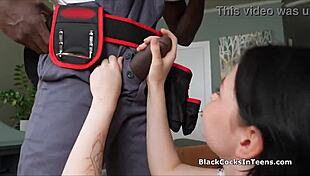 Petite teen milks handyman's bbc