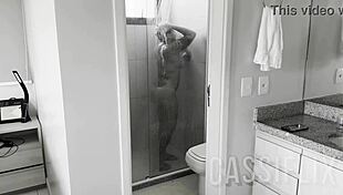 Blonde latina with tattoo depilates pussy to drive him wild watching her clit during blowjob