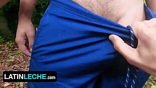 LATIN LECHE - HORNY STUD DISCOVERS THREE CUTE LATINO BOYS HAVING OUTDOOR FUN ON BEACH AND JOINS THEM