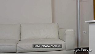 small tits redhead cutie gives blowjob to agent on sofa during casting 😏
