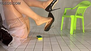 Maid Cleans in PVC Outfit