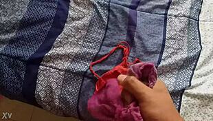 He cums in his sister-in-law's panties during their secret encounter.