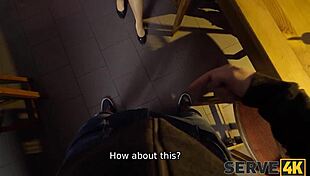 hot brunette delivers fast food and gets fucked in pov.