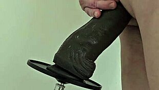 monster black dildo fucks ass from the side on machine