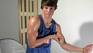 posing and flexing with monster cock, john tremont shows off in college interview!