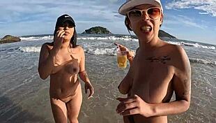 לטינה פראית בת 18 מתנהגת בצורה שובבה בחוף נודיסטי